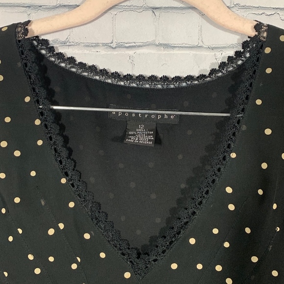 Apostrophé Black/Cream Polka Dot SS Top Size 12 - Picture 3 of 6